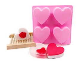 Molde silicona jabones 4 corazones 